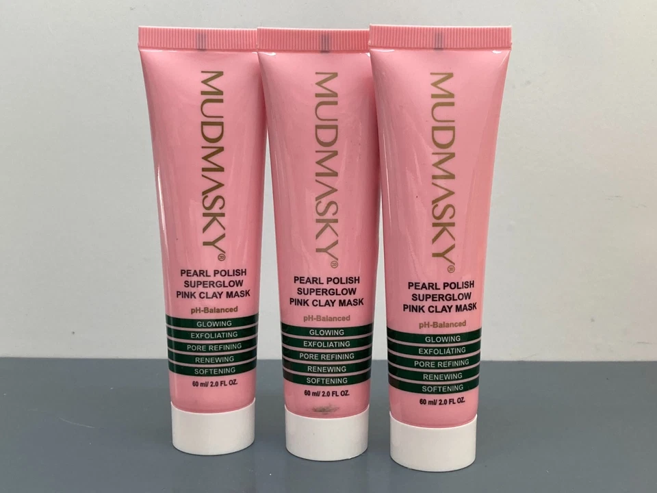 2x MudMasky Pearl Polish Superglow Pink Clay Mask Ph Balanced 2 fl oz each New - Image 1 of 1