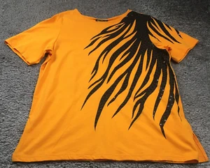 Bob Mackie Womens T-Shirt Size L Orange Black Sequin Round Neck Short Sleeve NWT - Picture 1 of 10