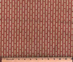 Tela Country Column Corazón ~ Algodón Peso Mediano ~ Rojo sobre Bronceado ~ POR 43" Ancho - Imagen 1 de 2