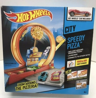 Hot Wheels BHP94 Speedy Pizza Race Track Loop Set City Connect Including Car-NEW - Image 1 of 4