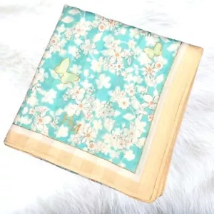 Hanae Mori Designer Silk Flower & Butterfly Blue Scarf/ Handkerchief for Women - Picture 1 of 2