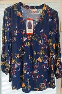 Two by Vince Camuto Floral V-Neck Blouse, Women's Size Teal Floral M 8/10 - Picture 1 of 5
