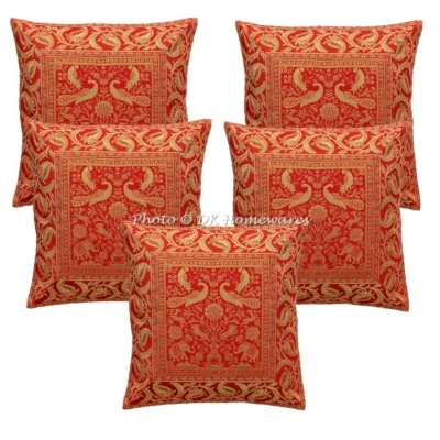 Juego de 5 Fundas de Almohada Brocado Étnico 40x40 cm Decorativas Pavo Real Foto 1 de 4