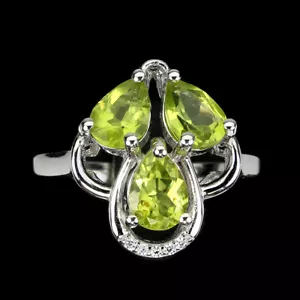 Estate 925 Anello Argento Pera Peridoto 7x5mm Gemma Pietra Naturale Gioielli - Foto 1 di 9