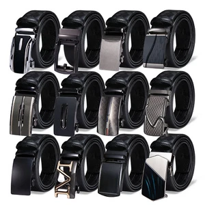 UK Black Leather Mens Belts Automatic Buckles Ratchet Trousers Waist Straps XXXL - Picture 1 of 99