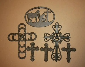 (6) Cowboy Cast Iron Christmas Gift Lone Star Praying Cowboy Wall Crosses Set - Picture 1 of 5