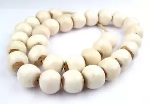 White Bone Beads Sphere 27mm Kenya African Round Large Hole 30 Inch Strand - Picture 1 of 1