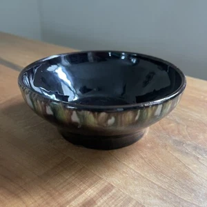 Vintage MCM Handmade Murztal Austria Ceramic Pottery Bowl Drip Black Brown 5.5" - Picture 1 of 5