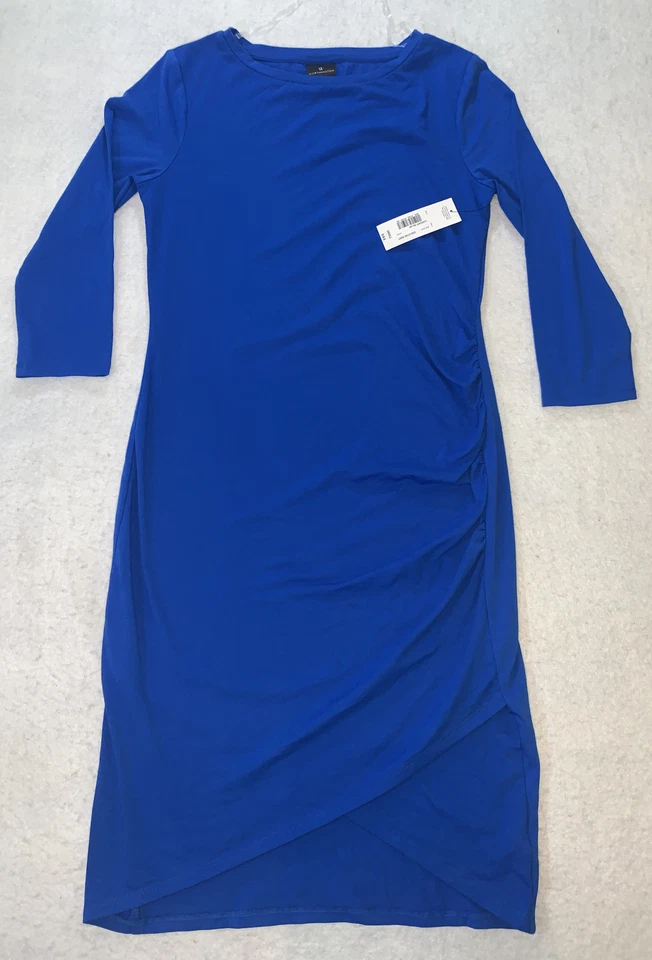 WORTHINGTON роскошь синий 3/4 рукав драпированный платье эластичной хлопок маленький новый с Ярлыками - Изображение 1 из 4