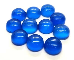 Round Flat Back Blue Chalcedony AAA Natural Loose Gemstone For Making Jewelry - Picture 1 of 14
