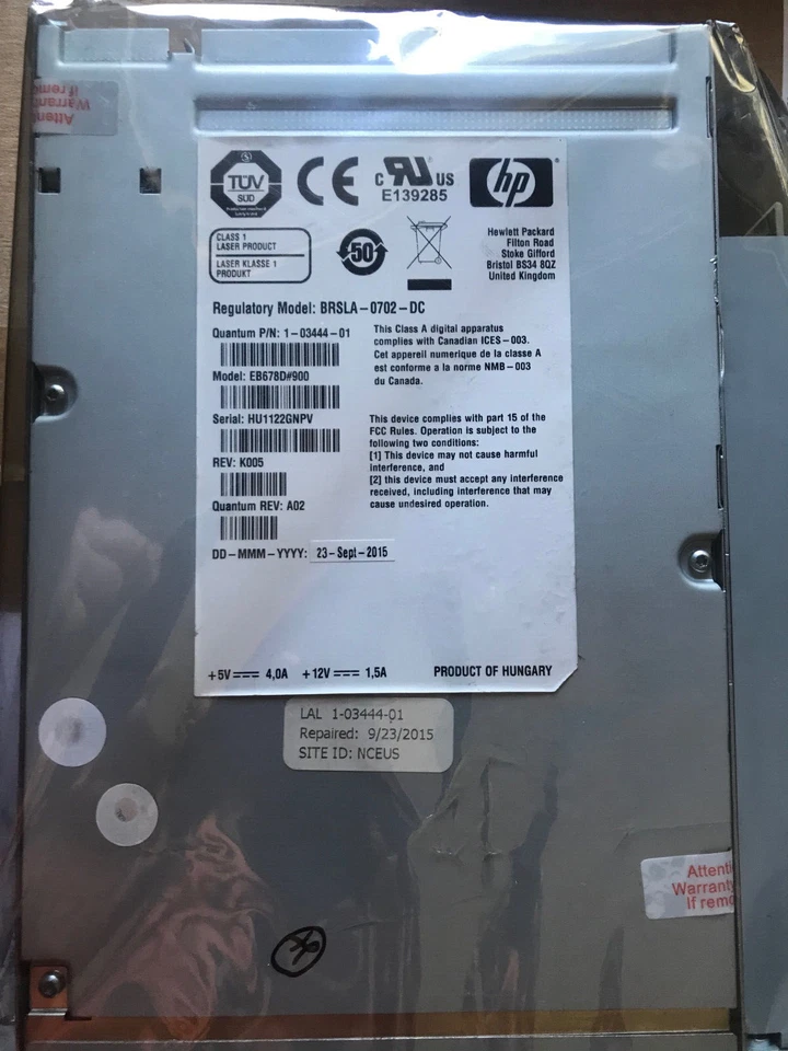 QUANTUM 1-03444-01 lto4 hh fc drive for i40/i80 in sled 3-05259-01 EB678D#900 - Image 1 of 1