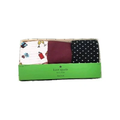 Paquete de 3 calcetines Kate Spade New York a rayas navideñas, negros/rosa, nuevos en caja Foto 1 de 2