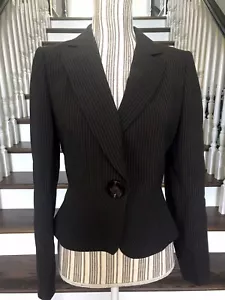 EUC Tahari ASL Damenblazer braun gestreift Polyester Viskosemischung Größe 4 Karriere - Bild 1 von 12