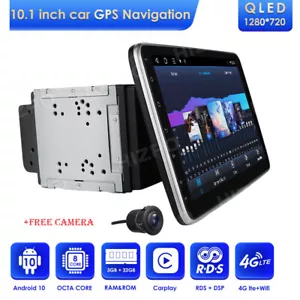 Double 2DIN Rotatable 10.1" Android 10 Touch Screen Car Stereo Radio GPS WiFi BT - Picture 1 of 11