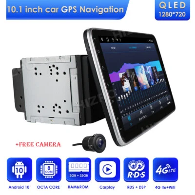 Double 2DIN Rotatable 10.1" Android 10 Touch Screen Car Stereo Radio GPS WiFi BT - Image 1 of 4