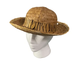 Cappello derby in paglia intrecciata a fascia Oriental Trading orlo nuovo con etichette stampa animalier feltro - Foto 1 di 5