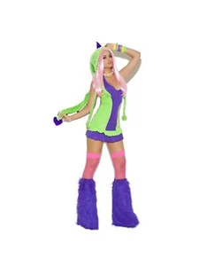 Green & Purple Dino Doll Dress & Furry Hood Ravewear Outfit - Imagen 1 de 5