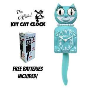 VIBRANT BLUE TURQUOISE LADY KIT CAT CLOCK 15.5" Kit-Cat Klock NEW Free Battery - Picture 1 of 5