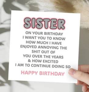 Sister Birthday Card Funny Birthday Card Card For Sister Best Sister Joke / MI - Picture 1 of 3
