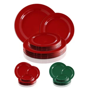 Red Green Round Disposable Holiday Dinner Salad Plates, Plastic Dinnerware 120pc - Picture 1 of 22