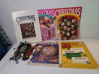 Vintage Embroidery 30 Skeins Floss DMC & Christmas Cross Stitch Magazines Lot - Image 1 of 4
