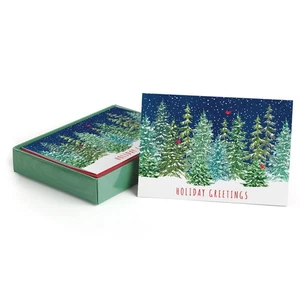 Masterpiece Snowy Evergreen Cardinal Trees Cards / 16 Boxed Holiday Note Card... - Bild 1 von 5