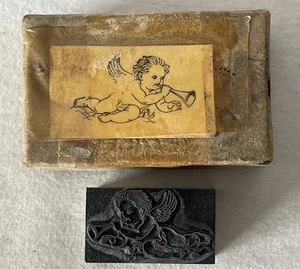 Bloque de impresión de tinta tipográfica vintage de metal macizo Adana CHERUB HERALD #S480 - Imagen 1 de 9