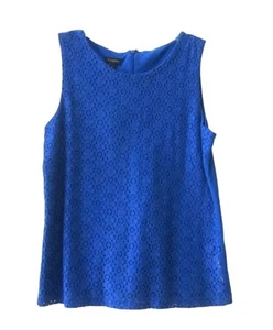Talbots Women's Lace Large Overlay Sleeveless Cotton Lined Blouse Royal Blue - Picture 1 of 4