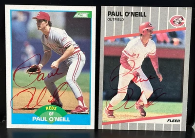 PAUL O'NEILL SIGNED LOT OF (2) CARDS SCORE FLEER CINCINNATI REDS RED INK AUTO! - Image 1 of 2