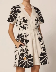 Mini Vestido Cleobella Beatrice Estampado Atropa Mezcla de Lino Talla Mediana Nuevo con Etiquetas - Imagen 1 de 9