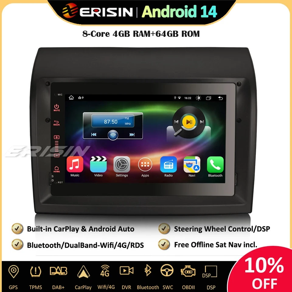 8-Core Android 14 Autoradio GPS DAB+ FM FIAT DUCATO CITROEN JUMPER PEUGEOT BOXER - Immagine 1 di 4