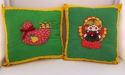 2 almohadas vintage cosidas a mano años 70 - ángel de coro, pera de pollo - 9x9 Foto 1 de 4
