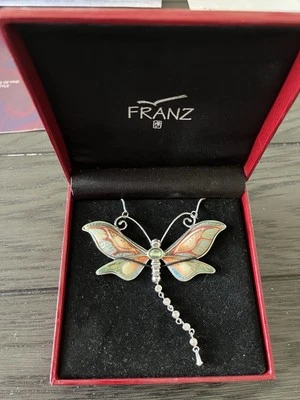 Collar Franz Porcelana Libélula Chapado en Rodio Latón y Porcelana FJ00053 ¡NUEVO! Foto 1 de 2