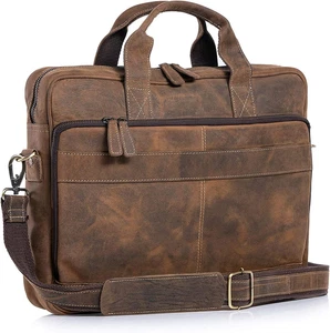 Leder Aktentasche 18 Zoll Laptop Messenger Bags für Männer und Frauen beste Büro Br - Bild 1 von 12