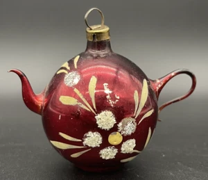 Vintage West Germany Merkur Glas Kupfer Teekanne handbemalt Weihnachtsschmuck - Bild 1 von 8