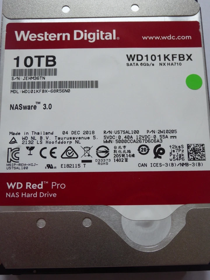 10TB Western Digital WD101KFBX-68R56N0 04 DEC 2018 P/N: 2W10205 WD Red Pro NAS - Bild 1 von 1