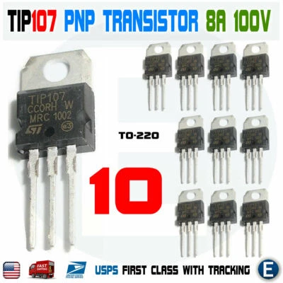 10pcs TIP107 PNP Power Darlington Transistor PNP 8A 100V TO-220 ST - Image 1 of 2