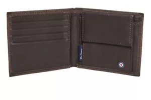 Billetera de monedas de cuero marrón con logotipo característico de Ben Sherman para hombre nueva - Imagen 1 de 13