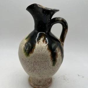 Vintage Hand Crafted Pottery Mini Pitcher Drip Glaze Green Beige Rust Yellow - Picture 1 of 12
