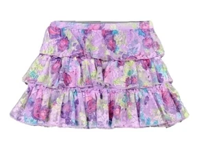 Eyeshadow Girls Purple Yellow Rose Floral Tiered Mesh Ruffle Skirt Size L / 14 - Picture 1 of 3