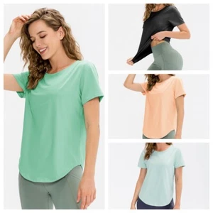 Women Loose T-Shirt Yoga Short Sleeve Fitness Running Quick Dry Sports Tops - Picture 1 of 16