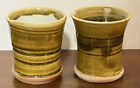 2 Art Pottery Shot Glasses with Drip Glaze Brown and Gold OOAK Set