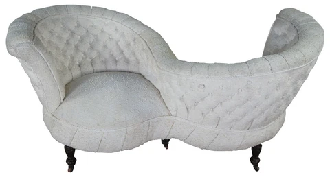 Antique Victorian Tufted Tete A Tete Parlor Conversation Bench Arm Chair 62" Cover