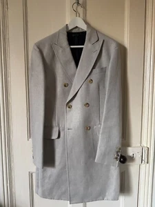 Hardy Amies Double Breasted Overcoat 38R - Cream Heavy Linen Blend - Picture 1 of 4