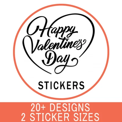 Happy Valentines Day Stickers Labels Party Bag Sweet Cones Gift Hamper - Image 1 of 3