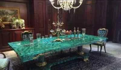 Random Malachite Gemstone Tops Center Sofa Dining Table | Handmade Furniture - Image 1 of 4