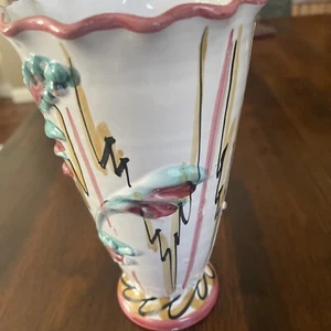 Vintage MCM handbemalte Tonvase Made in Italy - mehrfarbige Blumen - 9"T 10 - Bild 1 von 7