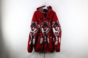 Vintage 90s Streetwear Mens XL Wool All Over Print Wolf Indian Hooded Jacket - Picture 1 of 15