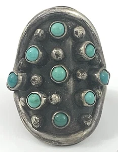 OLD PAWN NAVAJO RING STERLINGSILBER PETIT POINT SCHLANGENAUGEN TÜRKIS GRÖSSE 7,5 - Bild 1 von 6