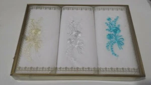 Embroidered Floral 3 Handkerchief Hankie New Old Stock - Picture 1 of 7
